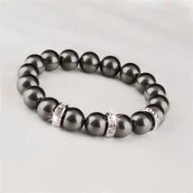 Karkötő, fekete SWAROVSKI® gyöngyből, fehér kristállyal, 10mm, ART CRYSTELLA®