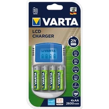 Elemtöltő, AA ceruza/AAA mikro, 4x2600 mAh AA, LCD kijelző, 12V USB, VARTA