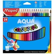Akvarell ceruza készlet, háromszögletű, ecsettel, MAPED "Color Peps", 24 különböző szín
