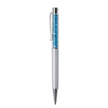 Golyóstoll, krémfehér, felül aquakék SWAROVSKI® kristályokkal töltve, 14 cm, ART CRYSTELLA...