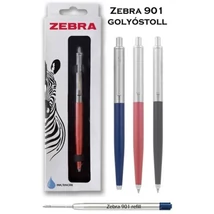 Golyóstoll, 0,24 mm, nyomógombos, ezüst színű klip, lazac tolltest, ZEBRA "901", kék