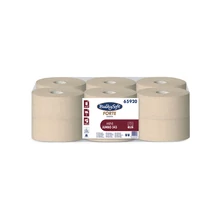 BulkySoft Forte Havana Mini Jumbo ''343SH'' toalettpapír (wc papír), 19 cm, 2 rétegű, barna, 130 méter/tekercs, 100% újrahasznosított, 12 tekercs/zsák