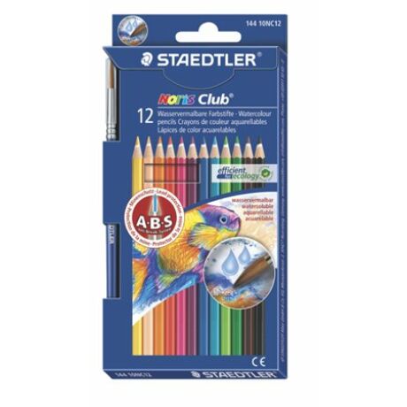 Akvarell ceruza készlet, ecsettel, STAEDTLER "Noris Club", 12 különböző szín