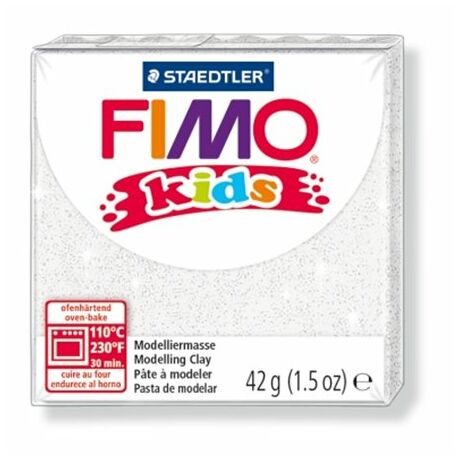 Gyurma, 42 g, égethető, FIMO "Kids", glitteres fehér