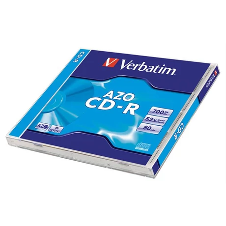 CD-R lemez, Crystal bevonat, AZO, 700MB, 52x, normál tok, VERBATIM "DataLife Plus"