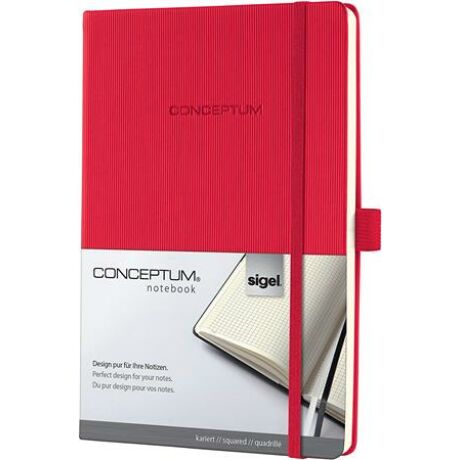 Jegyzetfüzet, exkluzív, A5, kockás, 194 oldal, keményfedeles, SIGEL "Conceptum", piros