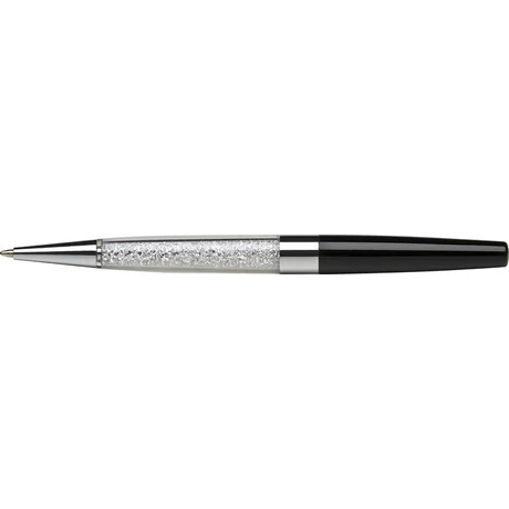 Golyóstoll, fekete, alul fehér SWAROVSKI® kristállyal töltve, 14cm