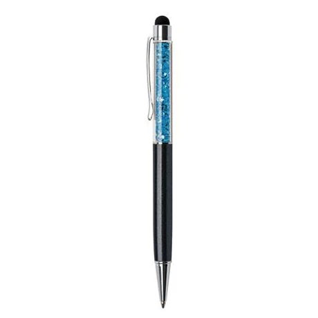 Golyóstoll, fekete, felül aquakék SWAROVSKI® kristállyal töltve, érintővel