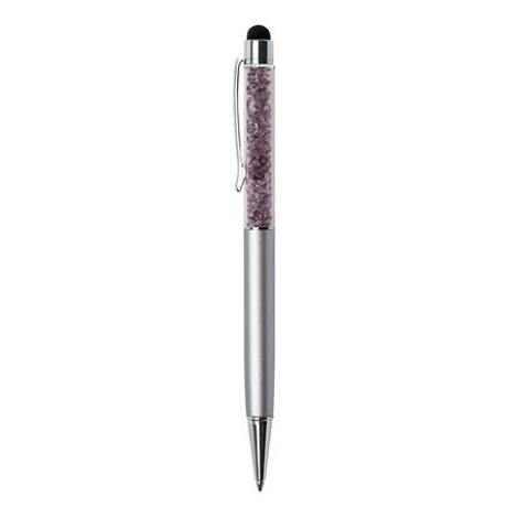 Golyóstoll, ezüst színű, felül orgona lila SWAROVSKI® kristállyal töltve