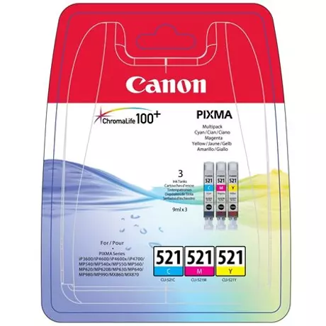 CLI-521KIT Tintapatron multipack Pixma iP3600, 4600 nyomtatókhoz, CANON c+m+y, 3*9ml