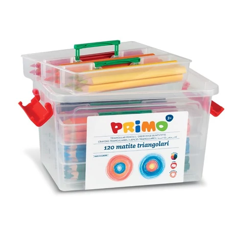 Színesceruza PRIMO vastag, háromszögletű, 12x10db, műa. tároló dobozban
