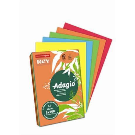 Másolópapír, színes, A4, 80 g, 5x100 lap, REY "Adagio", intenzív mix