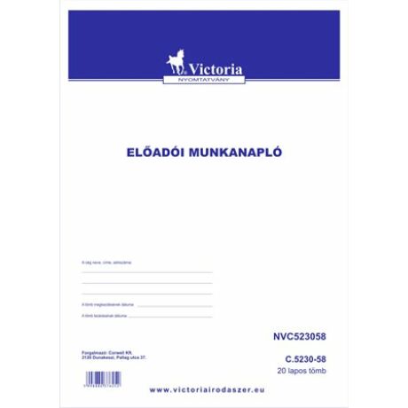 Nyomtatvány, előadói munkanapló, 20 lap, A4, VICTORIA, "C.5230-58"