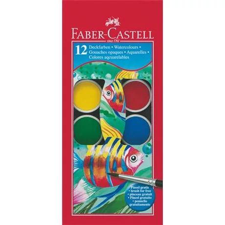 Vízfesték, 12 darabos, 30 mm, ecsettel, FABER-CASTELL