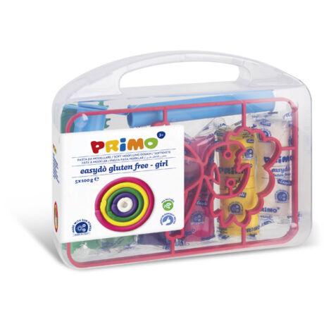 Gyurma készlet PRIMO EasyDo gluténmentes, 5x100g, 5 szín + lány sablon és formázó ezközök, műanyag dobozban