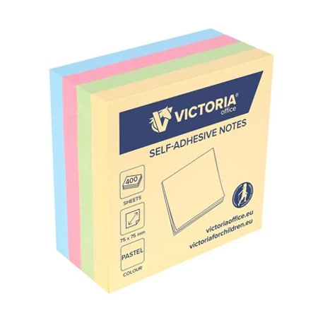 Öntapadó jegyzettömb, 75x75 mm, 400 lap, VICTORIA OFFICE, pasztell