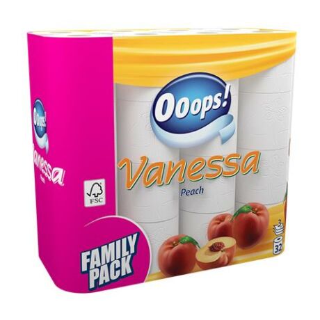Toalettpapír, 3 rétegű, 32 tekercses, OOOPS "Vanessa"