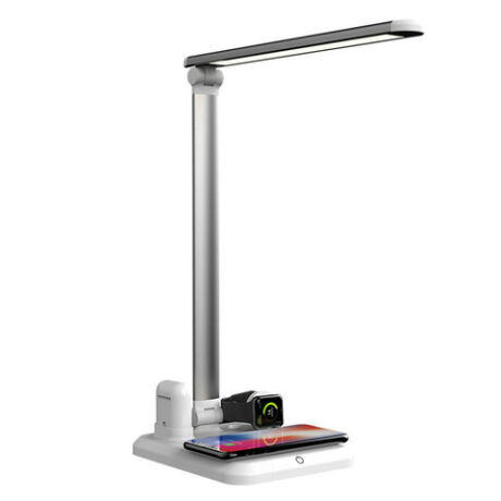 Asztali LED lámpa 4 az 1-ben vezeték nélküli töltőpaddal (iPhone, iPad, AirPods) fehér